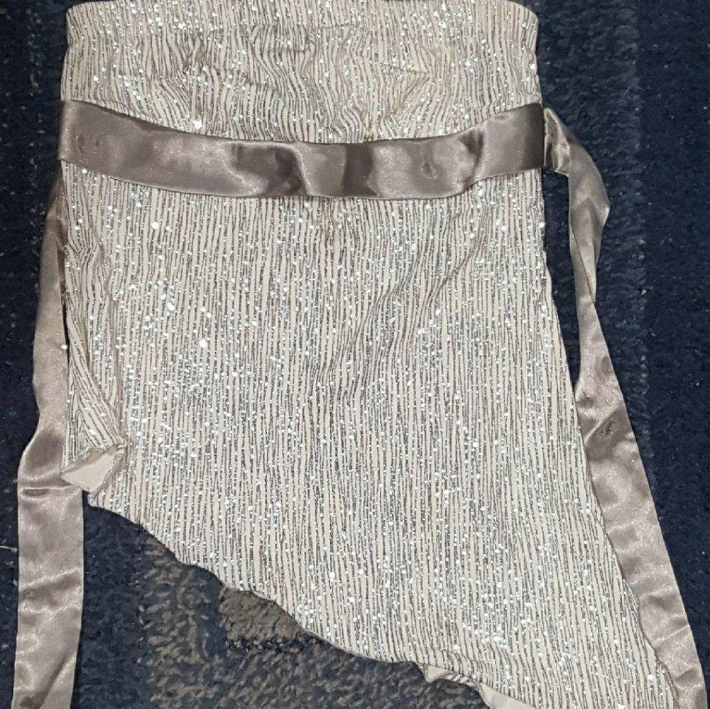 Glittery zebra patterned tube top with silk bow ac